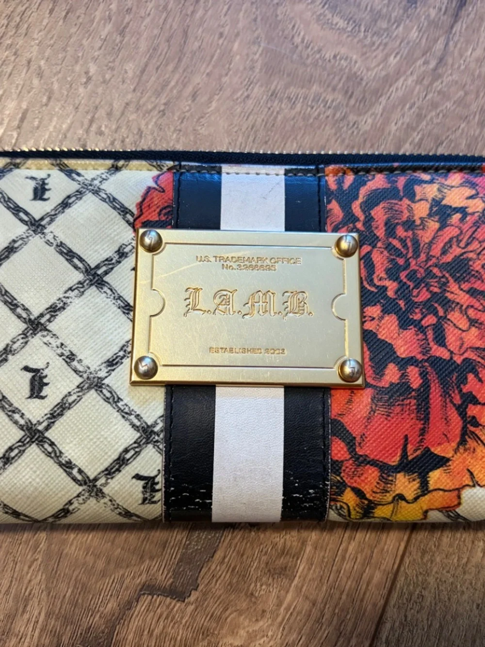 L.A.M.B. Gwen Stefani Vintage Floral Marigold Set Tote Wallet Cosmetic Bag